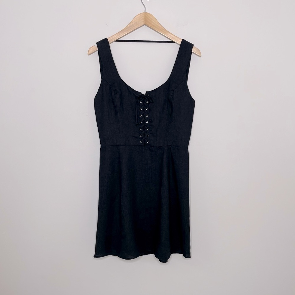 Reformation Lace-Up Corset Linen A-Line Minidress fitted sleeveless vacation